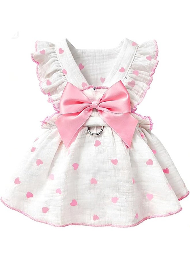 YJ Heart-Print Dog and Cat Dress with Bow Decoration, Cute Dog Dress, Puppy Tutu Dress, Chihuahua, Teddy, Pomeranian, Lhasa Apso Dress, Birthday and Holiday Cat Clothes, Large Size, Dog, Pink, L Size - Image 1