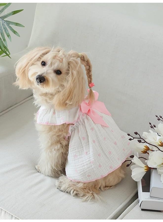 YJ Heart-Print Dog and Cat Dress with Bow Decoration, Cute Dog Dress, Puppy Tutu Dress, Chihuahua, Teddy, Pomeranian, Lhasa Apso Dress, Birthday and Holiday Cat Clothes, Large Size, Dog, Pink, L Size - Image 2
