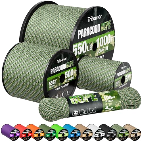 Triberion Paracord Rope 550 lb 200ft 532 Parachute Cord 4MM 7Strand para Cord Heavy Duty Spool String for SurvivalCamping Gear Survival Bracelet Clothesline Camo Green - Image 1