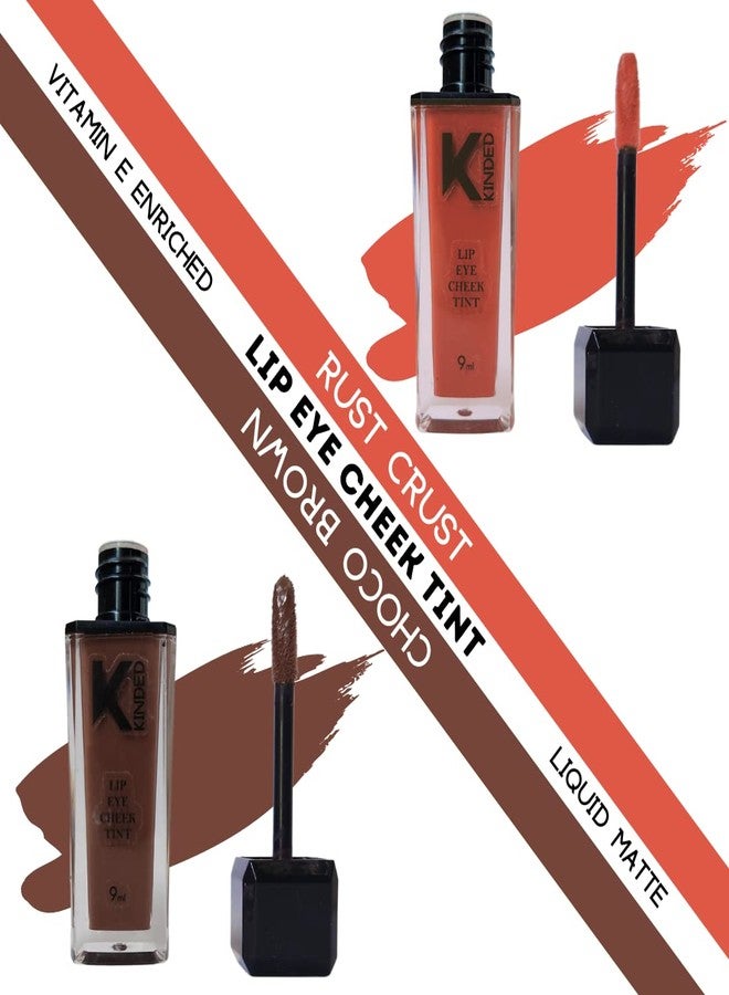 KINDED Lip Eye and Cheek Tint Combo for Women Girls Longlasting Moisturizing Vitamin E Liquid Lip Colour Lipstick Eyeshadow Blush (Matte Finish, Rust Crust & Choco Brown, 9 ml each) - Image 2