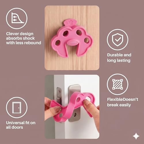 Safe-O-Kid 2 Pcs Silicone Door Stopper for Baby Safety, Door Slam Stopper Made with 100% Pure Silicone, BPA Free, Finger Pinch Door Guard for Kids & Pet or Child from Getting Locked in Room - Pink - Image 3