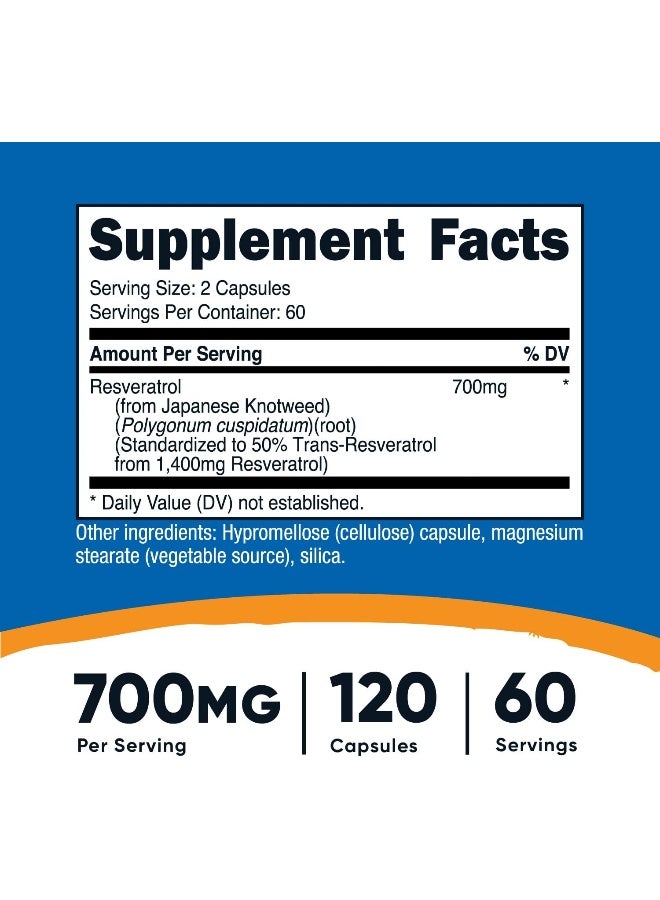 Nutricost Resveratrol 700mg; 120 Capsules - 50% Trans-Resveratrol - Image 2