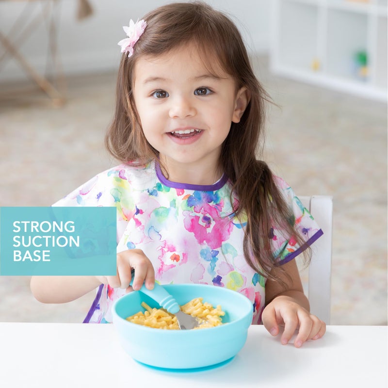 Bumkins Baby Bowl, Silicone Suction, for Babies, Toddlers and Kids, Baby Led Weaning, Feeding Essentials, Platinum Silicone, Non Skid Sticky Bottom, Supplies for Children Ages 6 Months Up, Blue - Image 3
