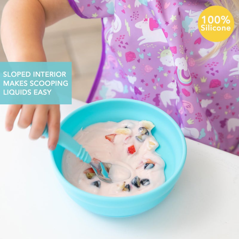 Bumkins Baby Bowl, Silicone Suction, for Babies, Toddlers and Kids, Baby Led Weaning, Feeding Essentials, Platinum Silicone, Non Skid Sticky Bottom, Supplies for Children Ages 6 Months Up, Blue - Image 2