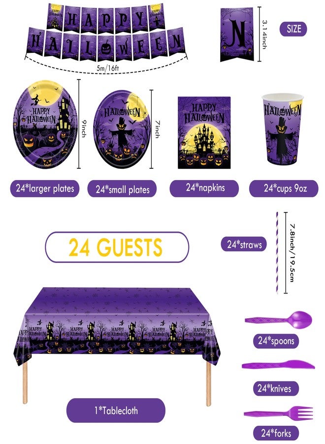 GalaHub 194Pcs Halloween Party Decorations, Happy Halloween Party Supplies with Banner Tablecloth Plates Cups, Disposable Tableware Set for Adults or Kids, Serve 24 - Image 2