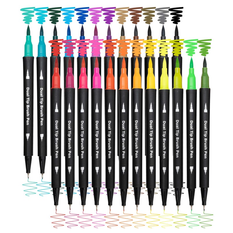 Piochoo Dual Brush Marker Pens24 Colored MarkersFine Point and Brush Tip for Adult Coloring Books Bullet Journals PlannersNote Taking Coloring Writing