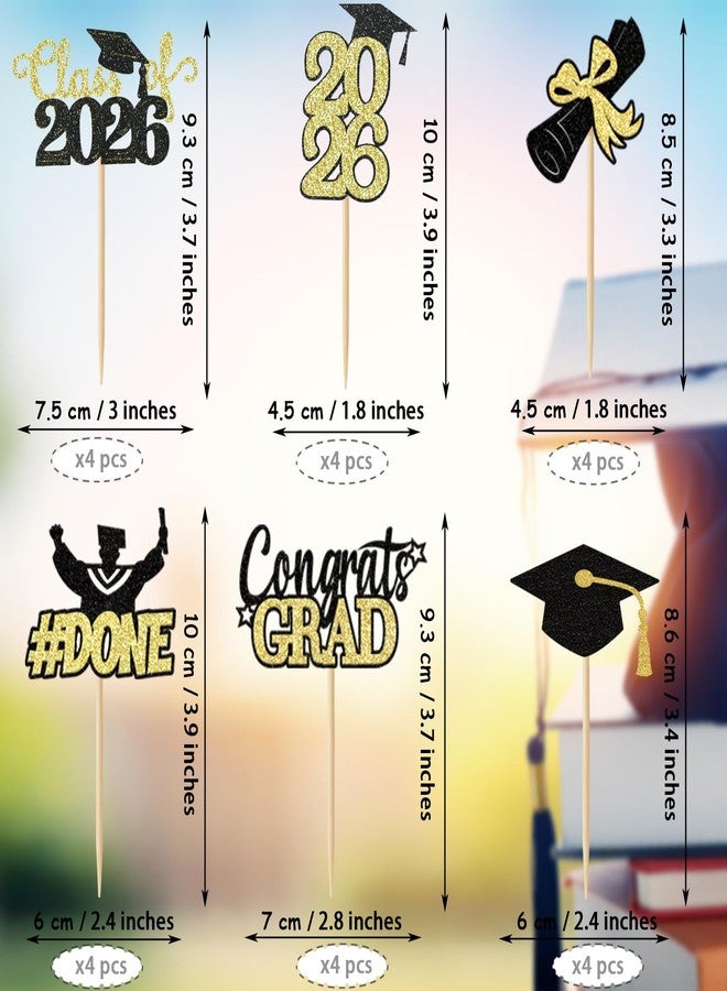 Tindobewan Class of 2026 Graduation Cupcake Topper - Celebrate Graduation Day with Tindobewan Glitter Congrats Grad Cupcake Picks Decorations(24Pcs,Black with Gold) S1 - Image 2