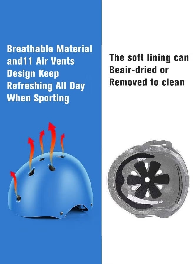 Soofam 7 Pcs Multi-Sport Protective Gear Set with Adjustable Helmet Knee and Elbow Pads Wrist Guards fit for Multi Sports Scooter, Skateboarding, Biking, Roller Skating Blue - Image 4