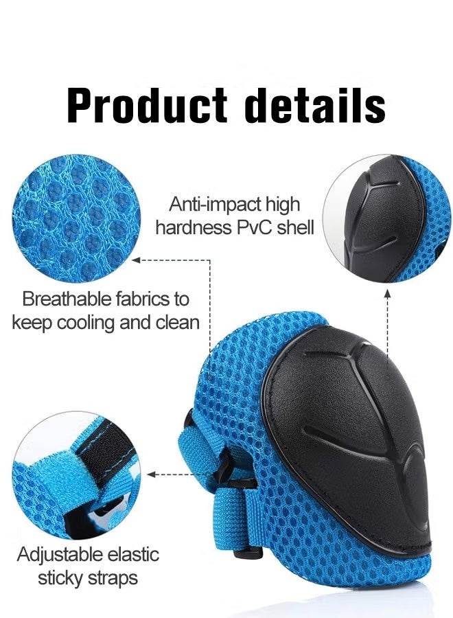 Soofam 7 Pcs Multi-Sport Protective Gear Set with Adjustable Helmet Knee and Elbow Pads Wrist Guards fit for Multi Sports Scooter, Skateboarding, Biking, Roller Skating Blue - Image 5