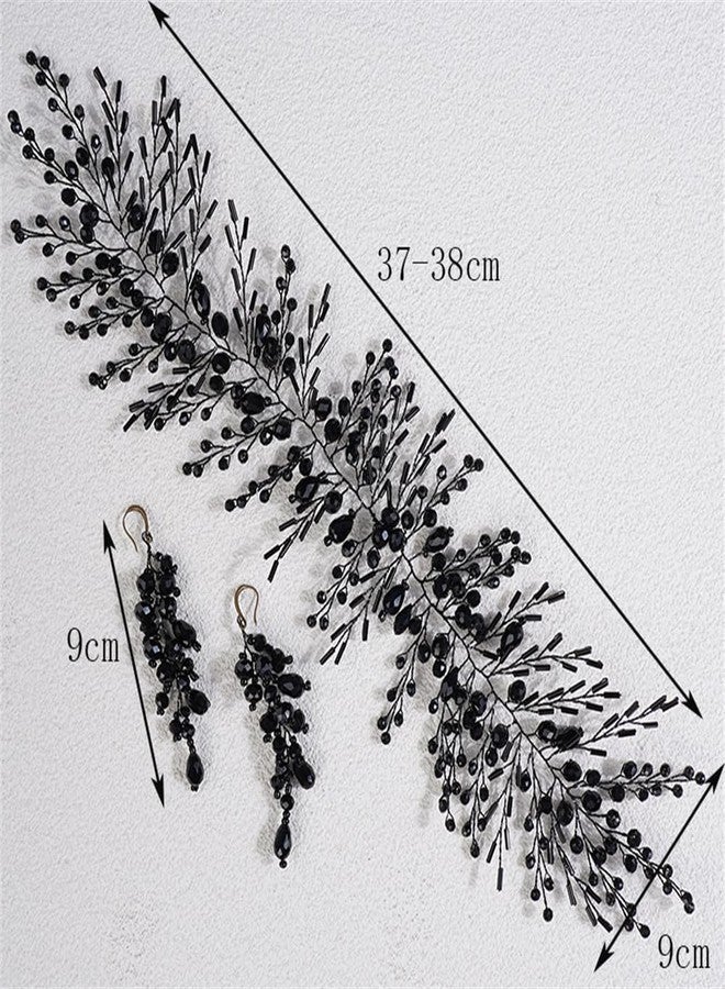 Aimimier Bridal Crystal Hairband Long Hair Vine Crystal Beaded Headband Wedding Prom Party Festival Fashion Hair Accessory for Women (Black) - Image 3