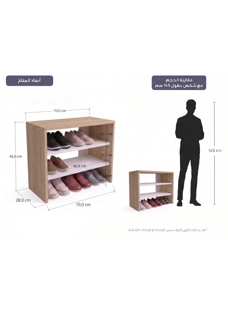Furniture Store Modern MDF wood shoe rack with shelves - Height 45 cm - Width 70 cm - Depth 28 cm, 3 shelves for practical storage space, from Furniture Store. - Image 2
