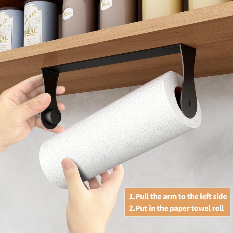 PAROTO Paper Towel Holder Under Cabinet, Stainless Steel, Wall Mount, Black Adhesive Paper Roll Holder for Kitchen and Bathroom - Image 3