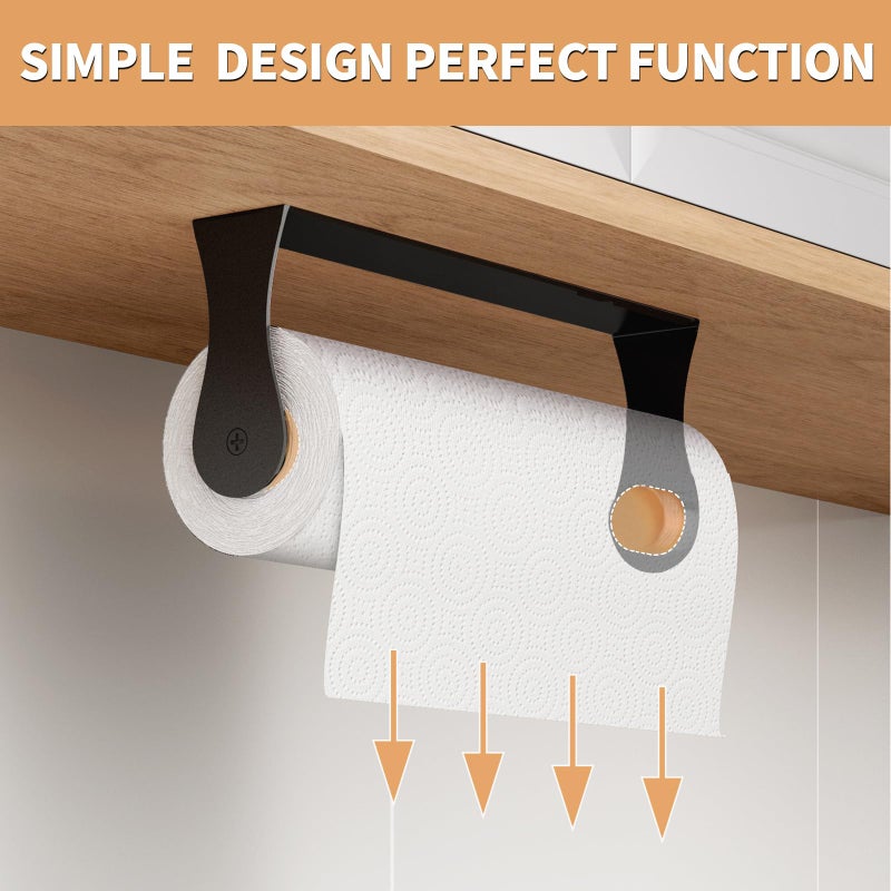 PAROTO Paper Towel Holder Under Cabinet, Stainless Steel, Wall Mount, Black Adhesive Paper Roll Holder for Kitchen and Bathroom - Image 2