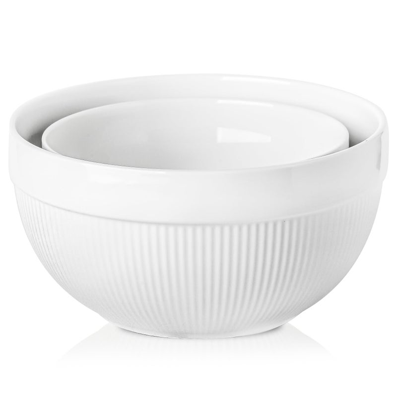 TEAKISS Ceramic Large Mixing Bowls for Kitchen, Set of 2 Big Serving Bowls for Cooking, Popcorn, Salad, Soup, Baking, Dough Bread Making Bowl, 10 inch + 8 inch, White - Image 1