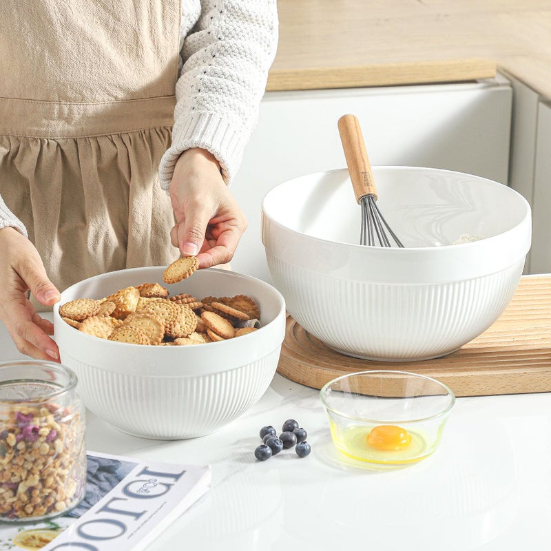 TEAKISS Ceramic Large Mixing Bowls for Kitchen, Set of 2 Big Serving Bowls for Cooking, Popcorn, Salad, Soup, Baking, Dough Bread Making Bowl, 10 inch + 8 inch, White - Image 4