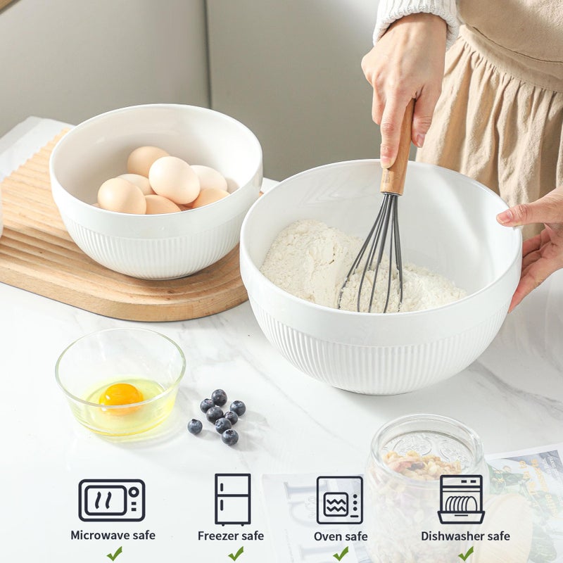 TEAKISS Ceramic Large Mixing Bowls for Kitchen, Set of 2 Big Serving Bowls for Cooking, Popcorn, Salad, Soup, Baking, Dough Bread Making Bowl, 10 inch + 8 inch, White - Image 3