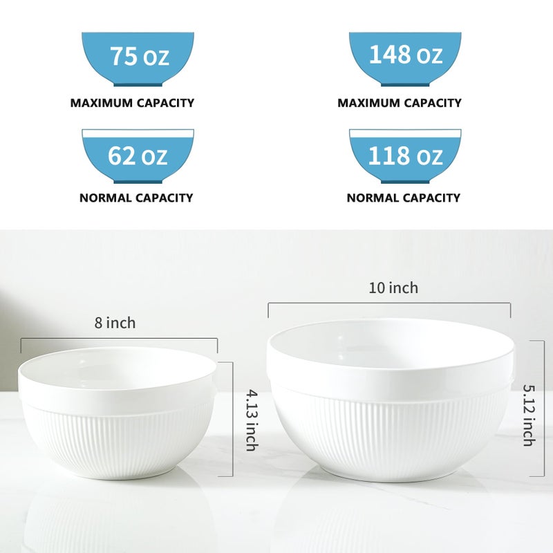 TEAKISS Ceramic Large Mixing Bowls for Kitchen, Set of 2 Big Serving Bowls for Cooking, Popcorn, Salad, Soup, Baking, Dough Bread Making Bowl, 10 inch + 8 inch, White - Image 2