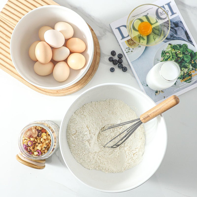 TEAKISS Ceramic Large Mixing Bowls for Kitchen, Set of 2 Big Serving Bowls for Cooking, Popcorn, Salad, Soup, Baking, Dough Bread Making Bowl, 10 inch + 8 inch, White - Image 5