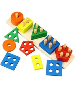 Generic Wooden Toys, Geometrical Shapes Stacking Game Preschool Learning Educational Building Sort Board Toy For Baby Toddler  - Image 1