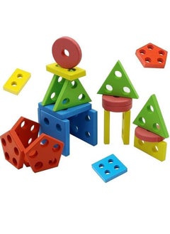 Generic Wooden Toys, Geometrical Shapes Stacking Game Preschool Learning Educational Building Sort Board Toy For Baby Toddler  - Image 2