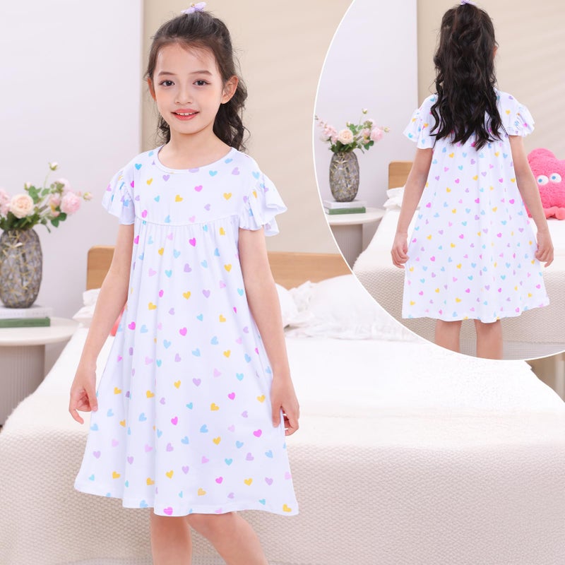 MHJY Girls Nightgowns Flutter Short Sleeves Princess Nightgown Sleepwear Soft Night Dress for Kids Toddler Girls,White - Image 2