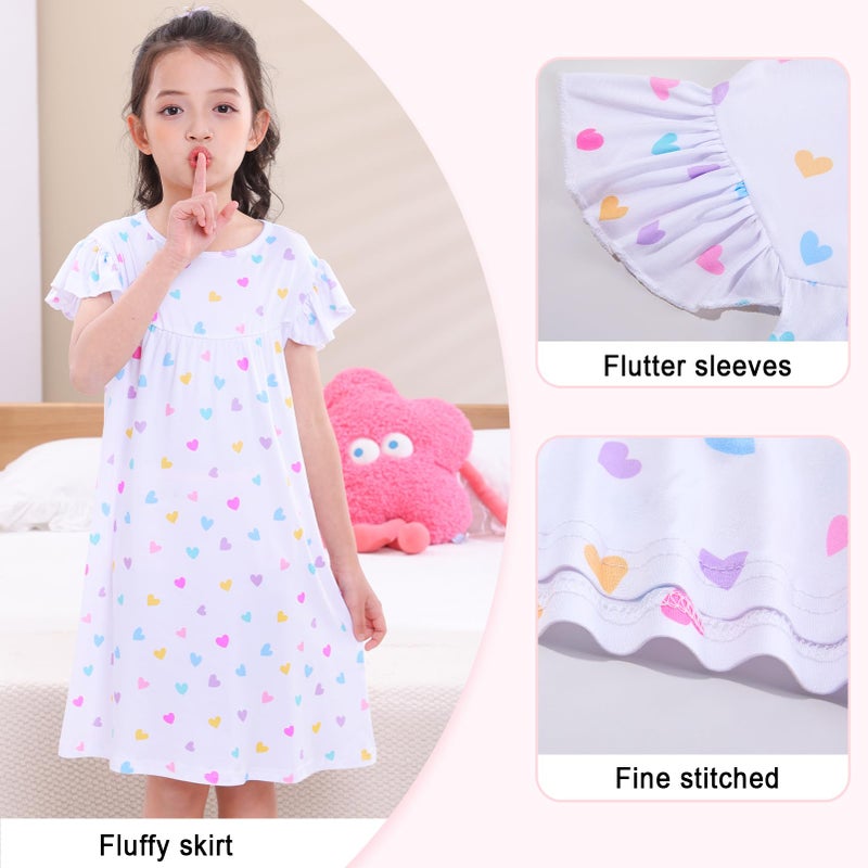 MHJY Girls Nightgowns Flutter Short Sleeves Princess Nightgown Sleepwear Soft Night Dress for Kids Toddler Girls,White - Image 3