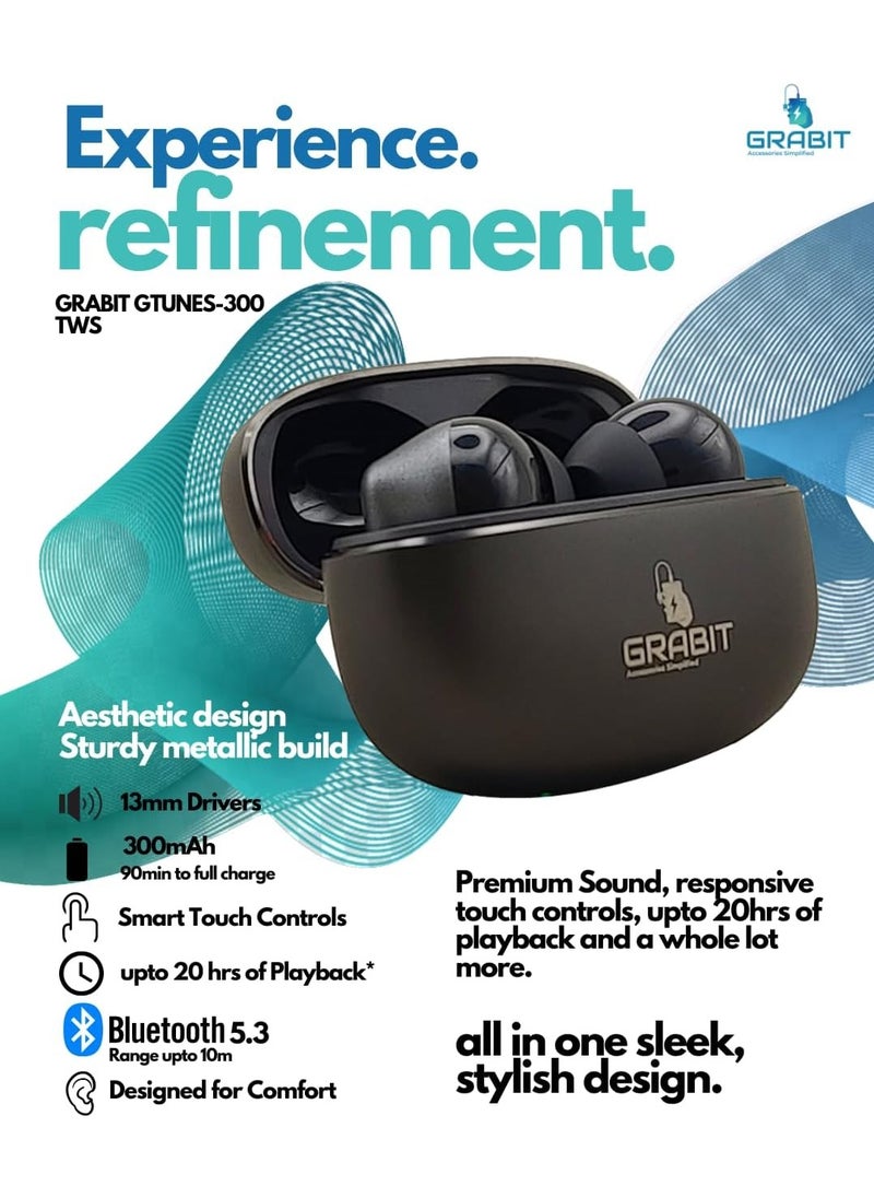 GRABIT - GRABIT True Wireless Earbuds in metal with Premium Sound & Durability enjoy rich bass and clear audio with 13mm drivers in a sleek metal case. Get 6-hour playtime, fast 1.5-2 hour charging - Image 1