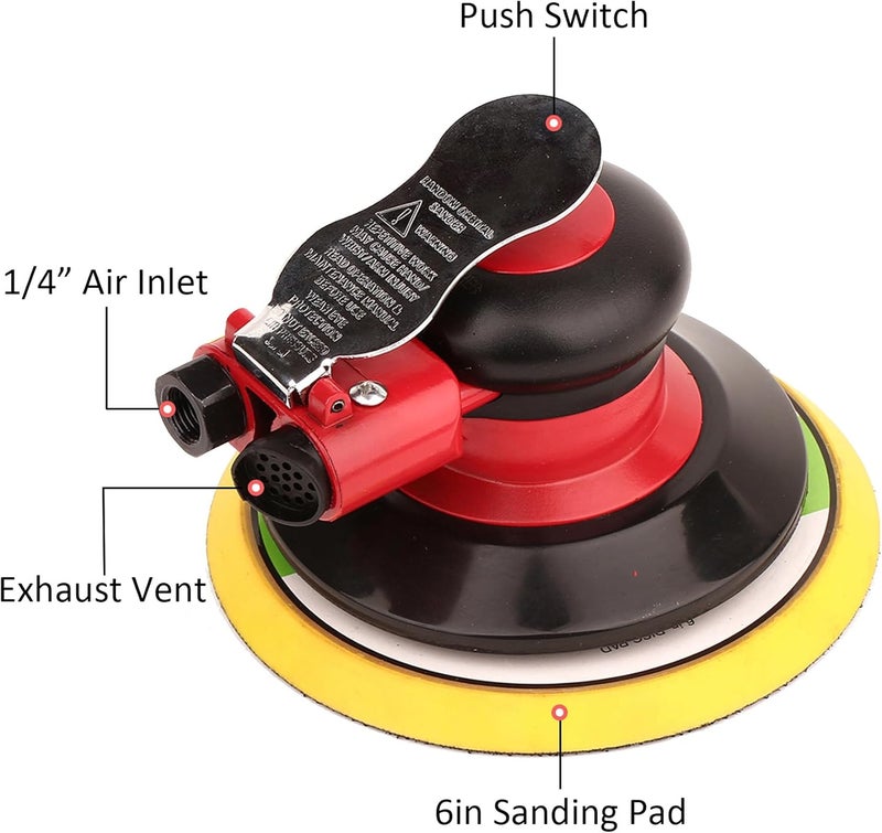 Gedu Professional Air Random Orbital Palm Sander, Dual Action Pneumatic Sander, Low Vibration, Heavy Duty … (6 inch) - Image 3