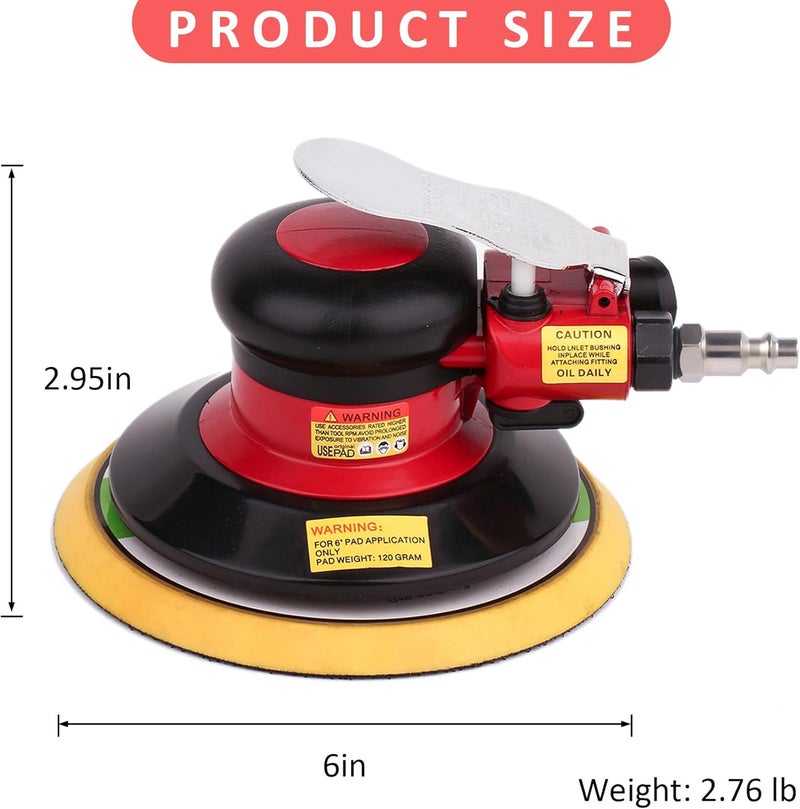 Gedu Professional Air Random Orbital Palm Sander, Dual Action Pneumatic Sander, Low Vibration, Heavy Duty … (6 inch) - Image 2