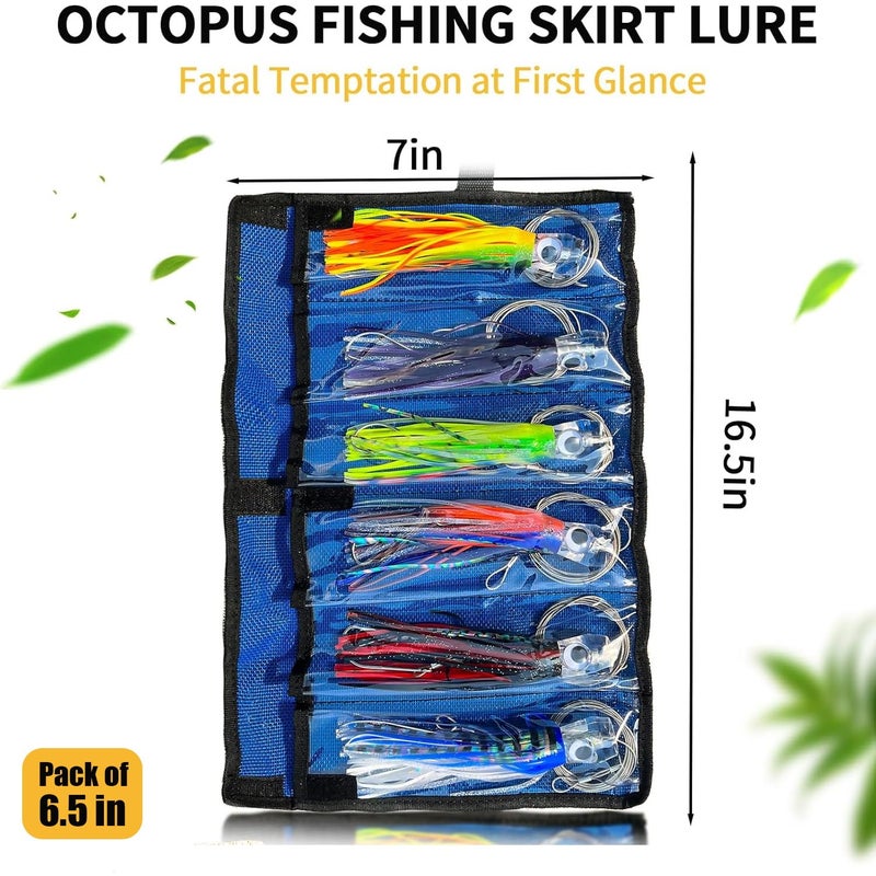 YOTO Trolling Lure Saltwater,6.5 inch 6 pcs Squid Skirted Deep Sea Fishing Lure kit,Tuna,Marlin,Wahoo,Shark,Mahi Trolling Fishing Lures - Image 5