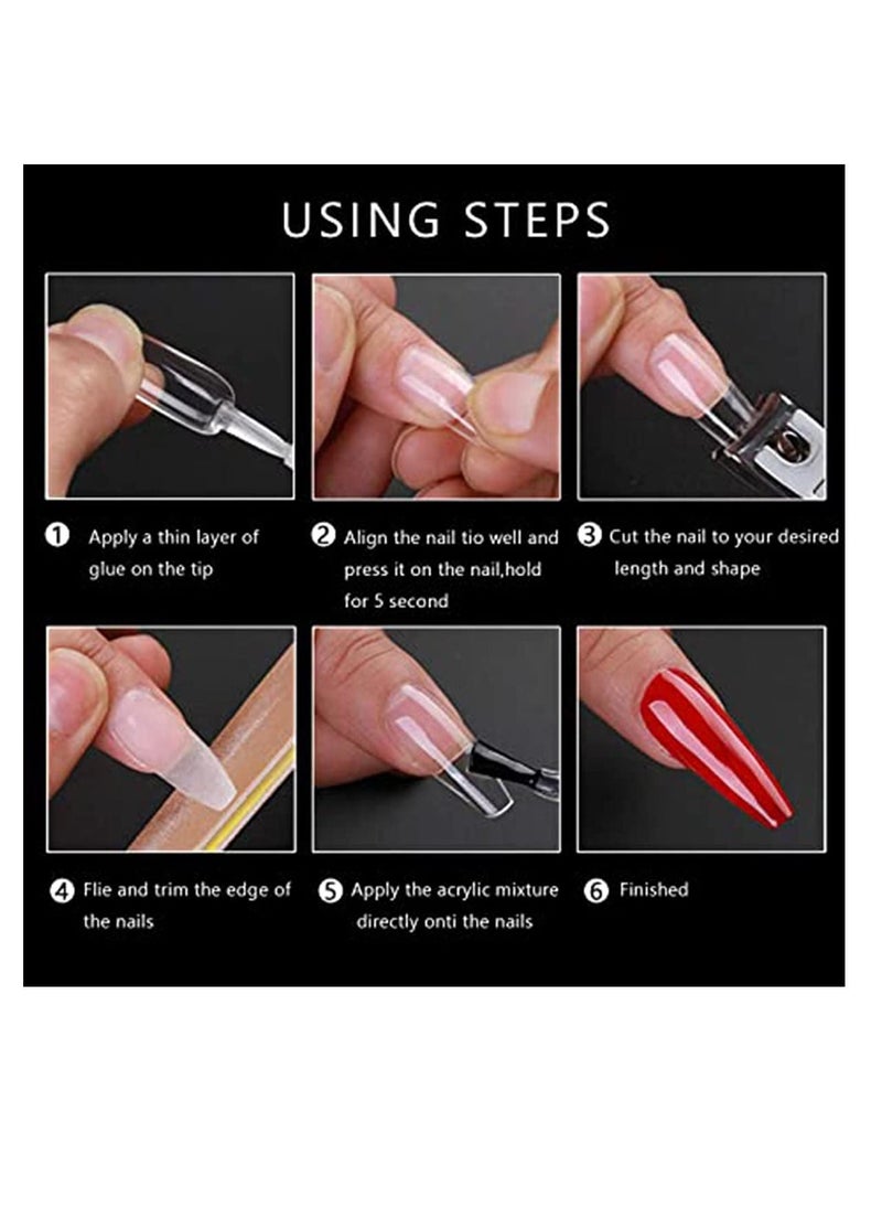 Y&D Manicure, Long Nail Tips Acrylic Flat Nails Half False Flake 10sizes with Clear Plastic Case for Salon Shop Diy Art Ballerina (Clear+Natural 1000PCS)  - Image 3