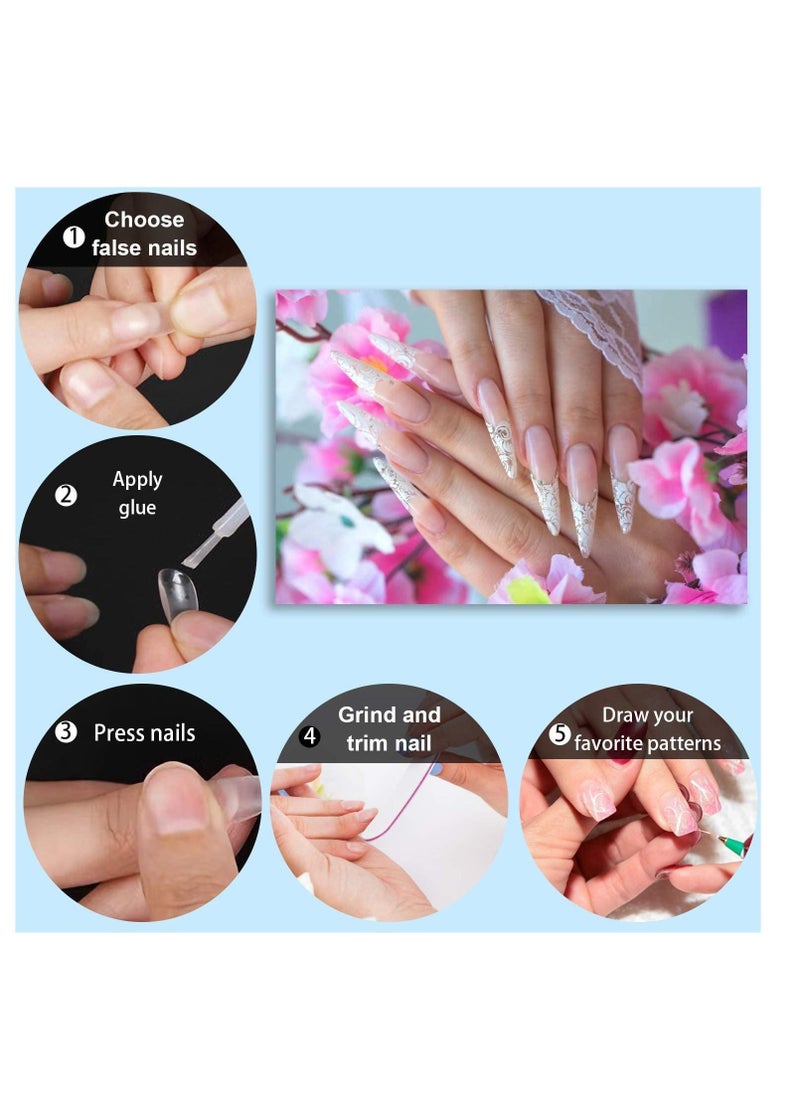 Y&D Manicure, Long Nail Tips Acrylic Flat Nails Half False Flake 10sizes with Clear Plastic Case for Salon Shop Diy Art Ballerina (Clear+Natural 1000PCS)  - Image 2
