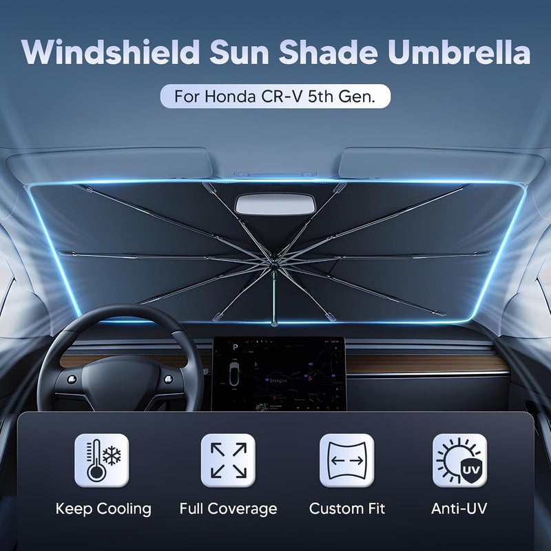 Autorder Windshield Sun Shade Umbrella for 2017-2022 Honda CR-V CRV Accessories,Upgraded Ice Crystal Material,Easy Setup Umbrella Sunshade for Car Windshield,100% Sun Blocking - Image 2