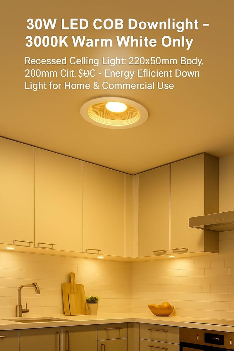 30 واط LED COB داونلايت - ضوء سقف مدمج موفر للطاقة (3000 كيلفن) - Image 5