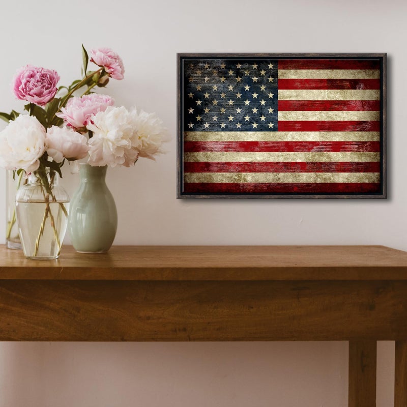 Pyradecor Walnut Framed Wall Art Old Vintage American Flag Canvas Prints Abstract Landscape Pictures Paintings for Living Room Office Home Decorations - Image 3