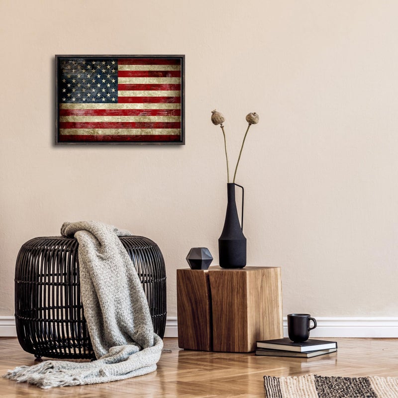 Pyradecor Walnut Framed Wall Art Old Vintage American Flag Canvas Prints Abstract Landscape Pictures Paintings for Living Room Office Home Decorations - Image 4