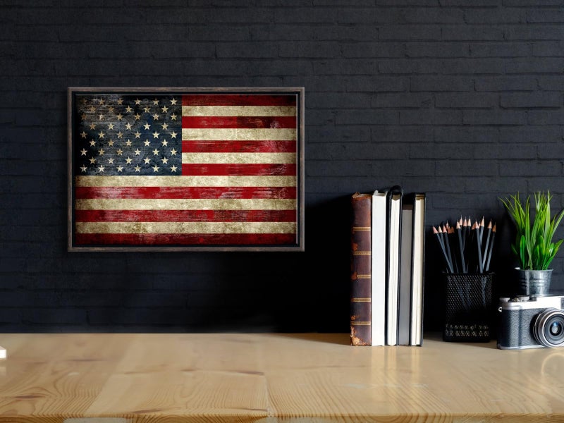 Pyradecor Walnut Framed Wall Art Old Vintage American Flag Canvas Prints Abstract Landscape Pictures Paintings for Living Room Office Home Decorations - Image 5