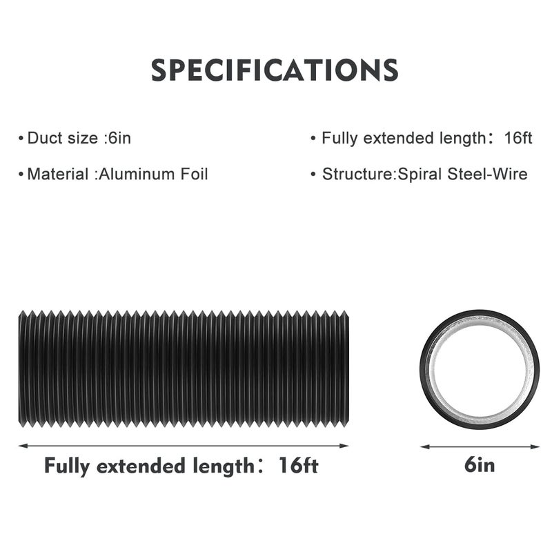YIJUHOU Dryer Vent Hose Flexible: 6 Inch 17FT Aluminum PVC Vent Hose Insulated Air Ducting for Ventilation Heating Exhaust HVAC - Image 3