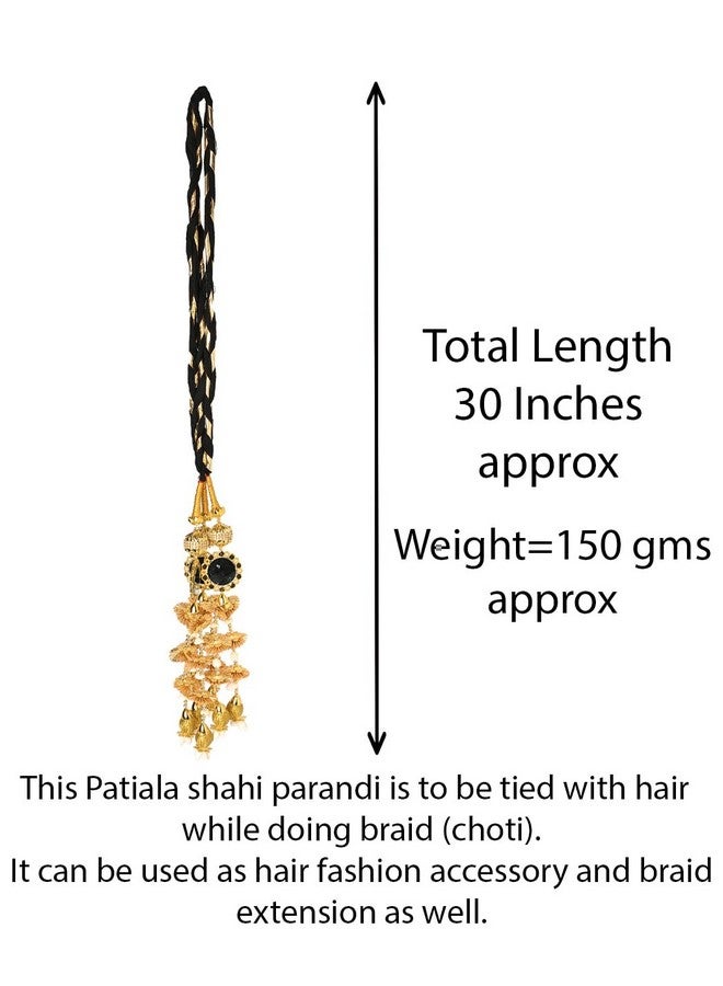 VTN Women's Patiala Shahi Parandi/Paranda Traditional Hair Accessory Braid Tassles/Hair Extension/Gota Choti (DNO3-GOLDEN) - Image 2