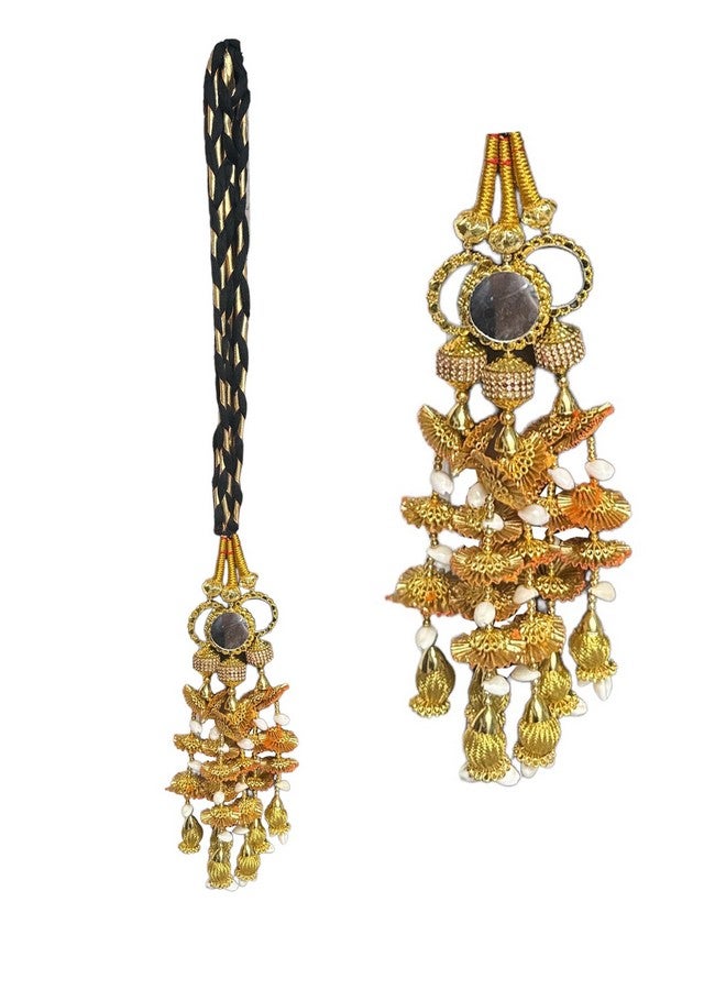 VTN Women's Patiala Shahi Parandi/Paranda Traditional Hair Accessory Braid Tassles/Hair Extension/Gota Choti (DNO3-GOLDEN) - Image 1