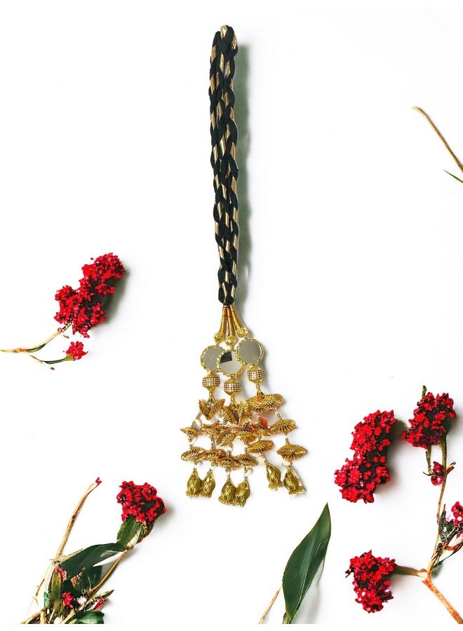 VTN Women's Patiala Shahi Parandi/Paranda Traditional Hair Accessory Braid Tassles/Hair Extension/Gota Choti (DNO3-GOLDEN) - Image 3
