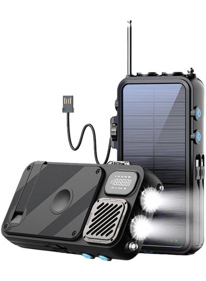 Powerology 16000mAh Solar Power Bank with FM Radio, Speaker and Lights, Solar Panel, Dual USB Outputs, LED Flashlight, FM Tuner, Fast Charging, Rugged Design, Travel Ready, Portable