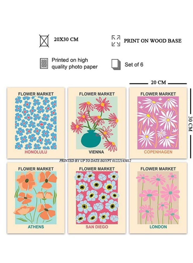 Simple Abstract Wall Art Decor Frame  Aesthetic Photo Collection  Museum Poster Flower Market Sign - Modern Wall Art 6 Pieces Ready to Hang - Image 3