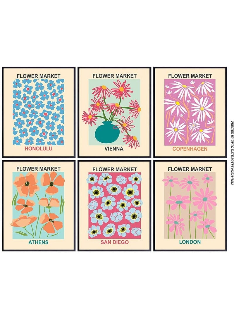 Simple Abstract Wall Art Decor Frame  Aesthetic Photo Collection  Museum Poster Flower Market Sign - Modern Wall Art 6 Pieces Ready to Hang