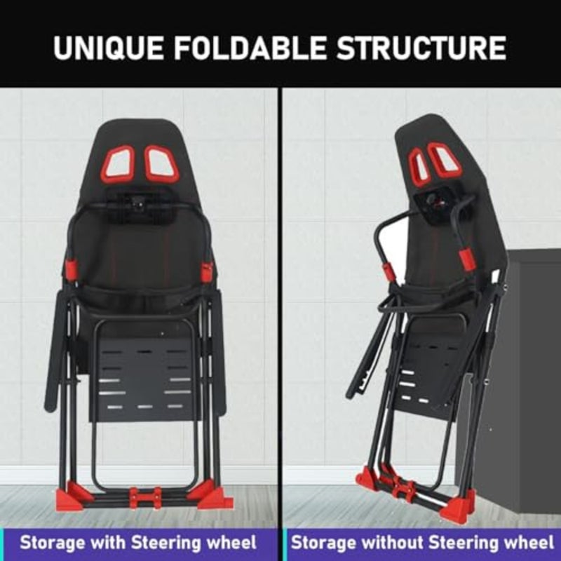 Racing Wheel Stand Chair for PC PS5 PS4 Xbox, steel frame, black, foldable and adjustable with ergonomic race seat support - Image 4