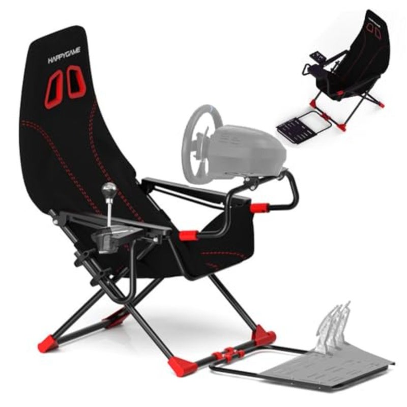 Racing Wheel Stand Chair for PC PS5 PS4 Xbox, steel frame, black, foldable and adjustable with ergonomic race seat support - Image 1