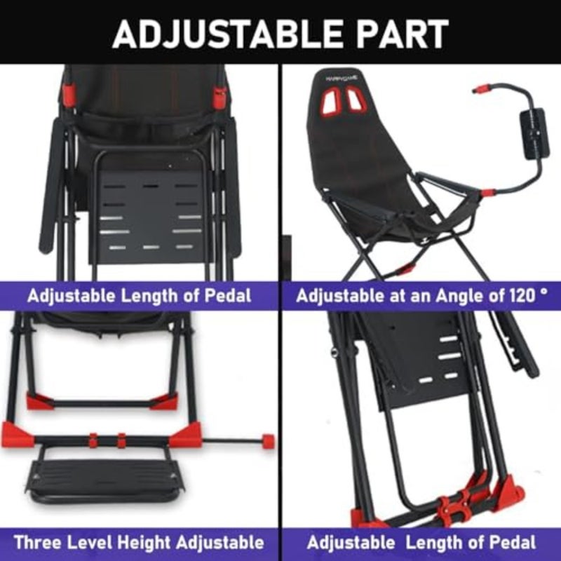 Racing Wheel Stand Chair for PC PS5 PS4 Xbox, steel frame, black, foldable and adjustable with ergonomic race seat support - Image 5