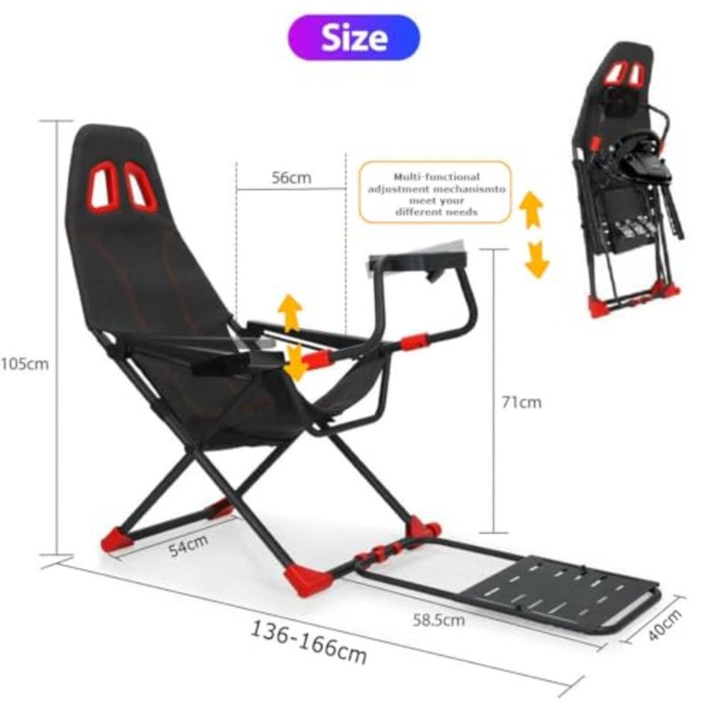Racing Wheel Stand Chair for PC PS5 PS4 Xbox, steel frame, black, foldable and adjustable with ergonomic race seat support - Image 2