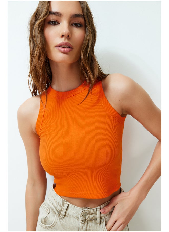 trendyol Orange Halter Neck Ribbed Flexible Knitted Undershirt TWOSS24AL00047  - Image 1