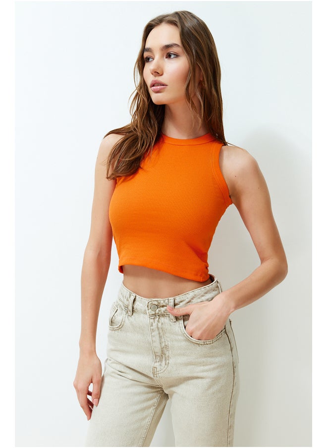 trendyol Orange Halter Neck Ribbed Flexible Knitted Undershirt TWOSS24AL00047  - Image 2